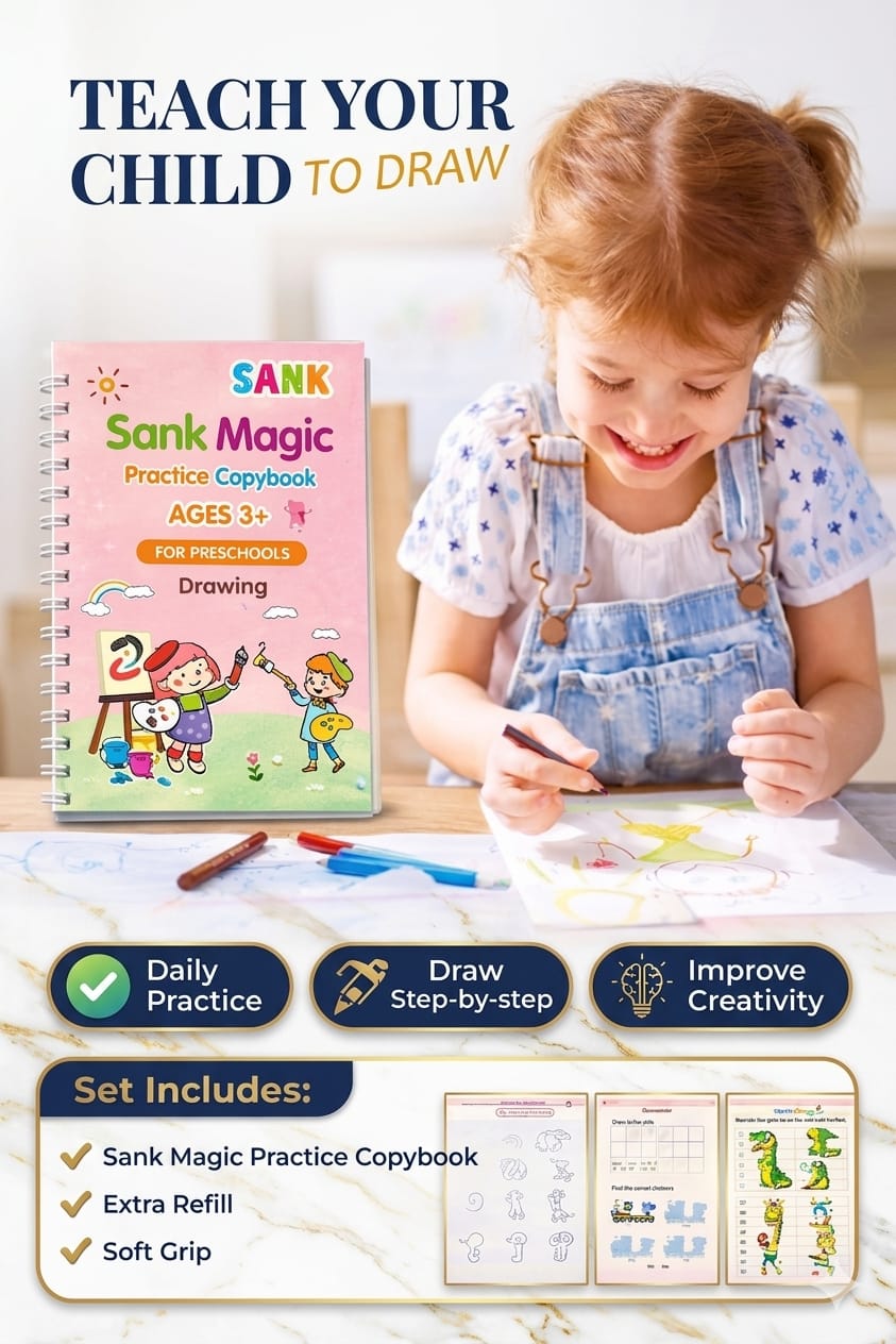 8 Magic Copy Books Set | Buy 1 Get 1 Free Offer | 2 Magic Pens + 20 Refills | Kids Handwriting Practice