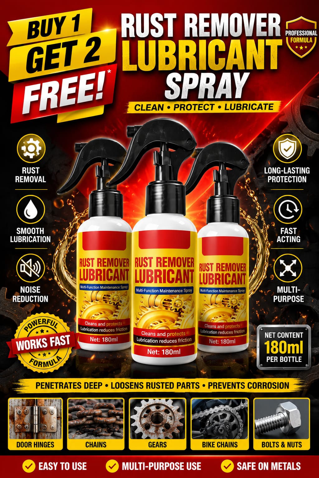 Rust Remover Lubricant Spray  BUY 1 GET 2 FREE >