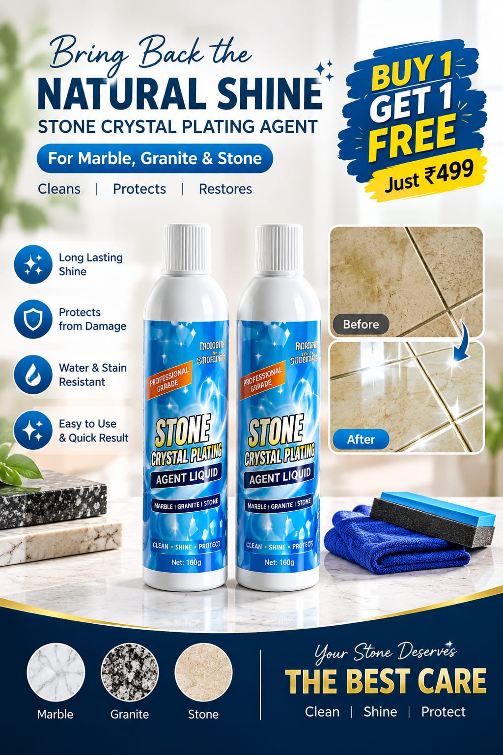 Stone Crystal Plating Agent Liquid For Marble, Granite & Stone (Pack Of 2)