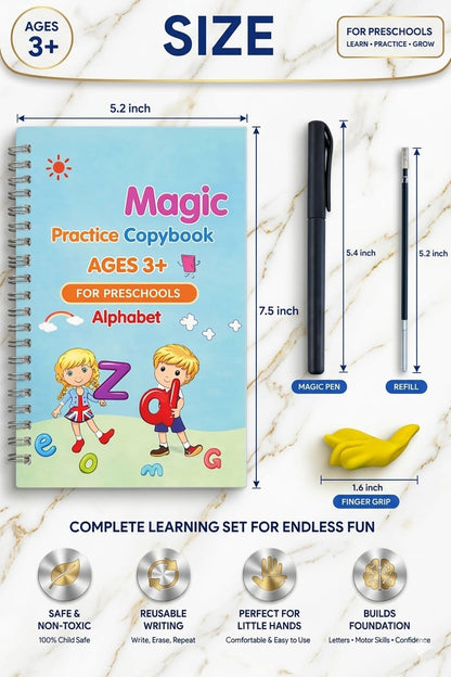 8 Magic Copy Books Set | Buy 1 Get 1 Free Offer | 2 Magic Pens + 20 Refills | Kids Handwriting Practice