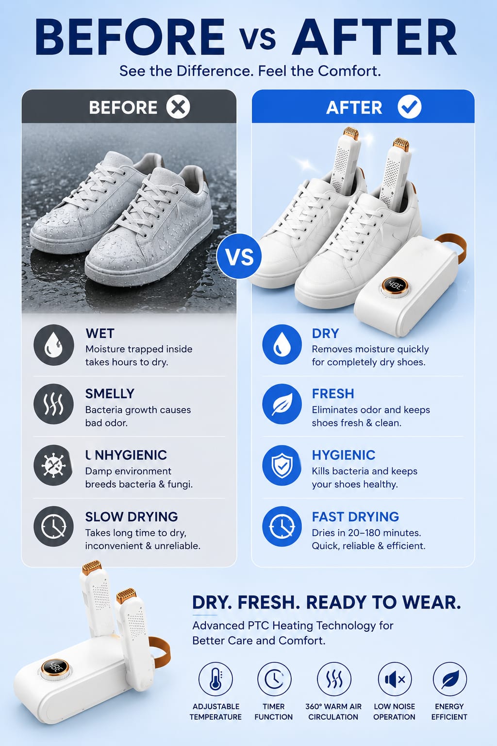 Multi-function Slippers Sock Shoe Heated Dryer Foldable Electric