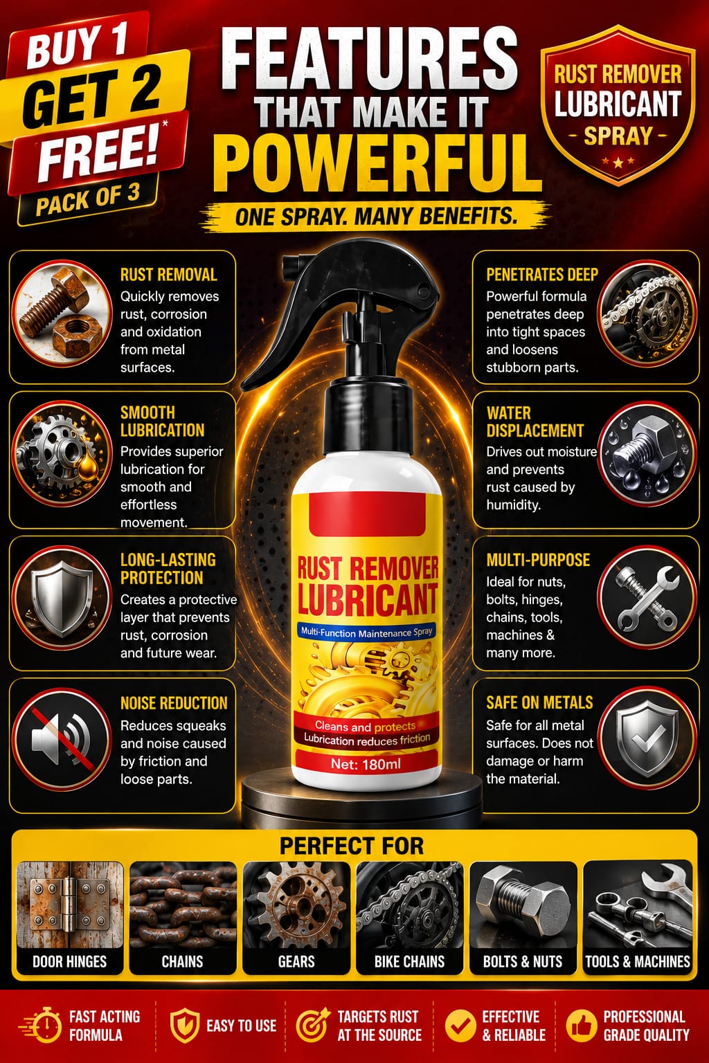 Rust Remover Lubricant Spray buy 1 get 2 free