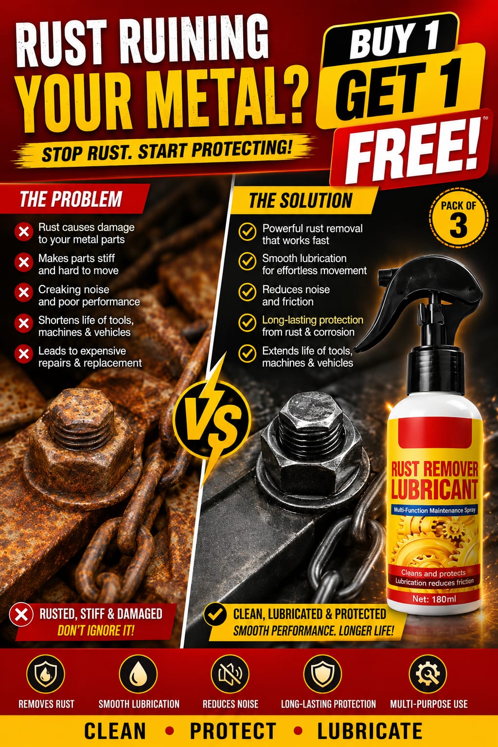 Rust Remover Spray 200ml for Iron, Steel & Metal - buy 1 get 1 free