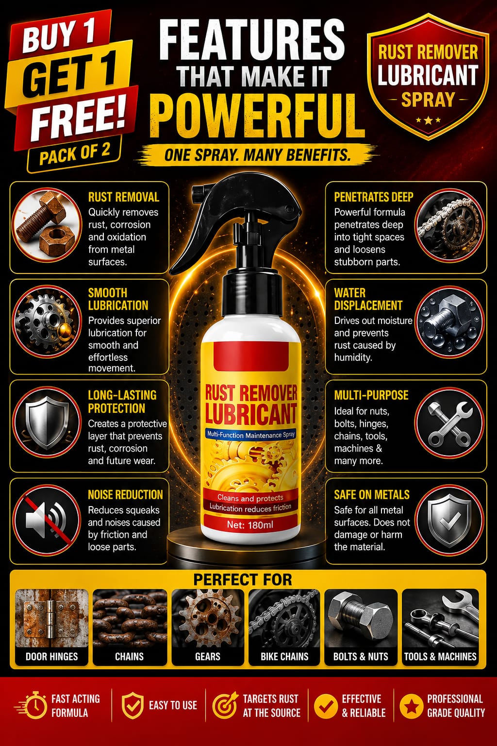 Rust Remover Spray 200ml for Iron, Steel & Metal - buy 1 get 1 free