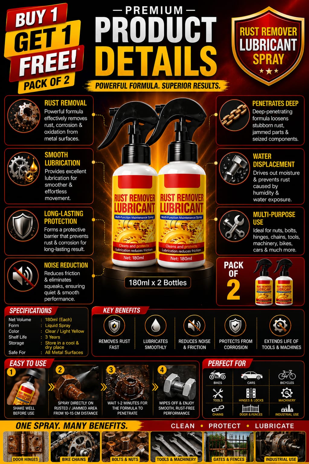 Rust Remover Spray 200ml for Iron, Steel & Metal - ] buy 1 get 1 free