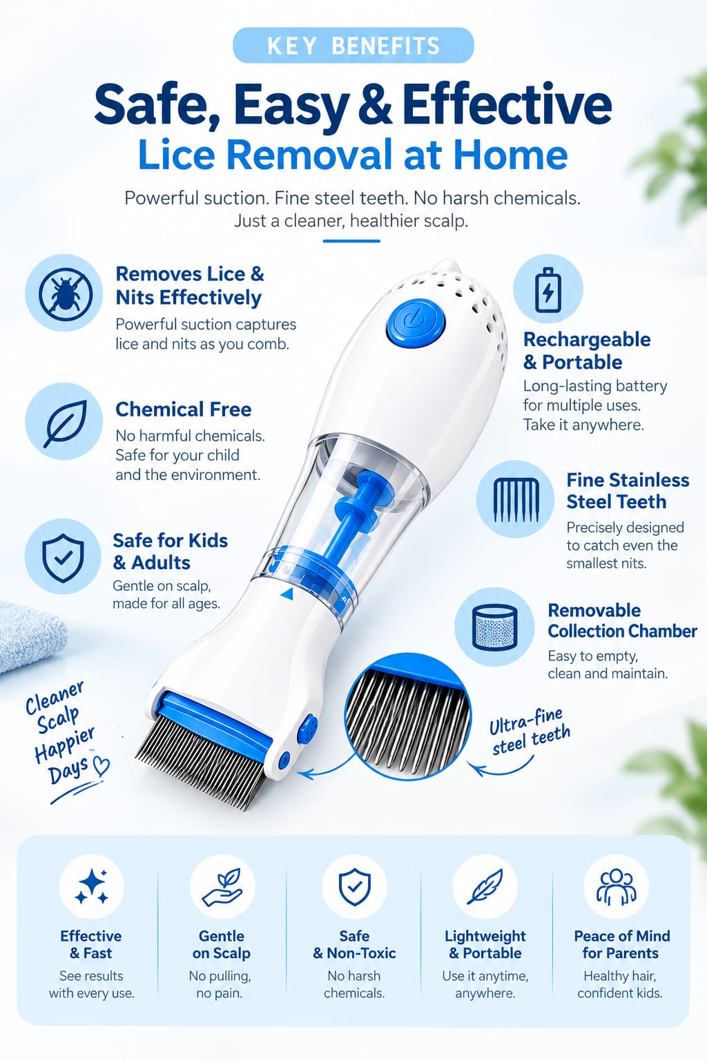 Electrical Chemical Free Head Lice Treatment Removal Comb (Pack of 1)