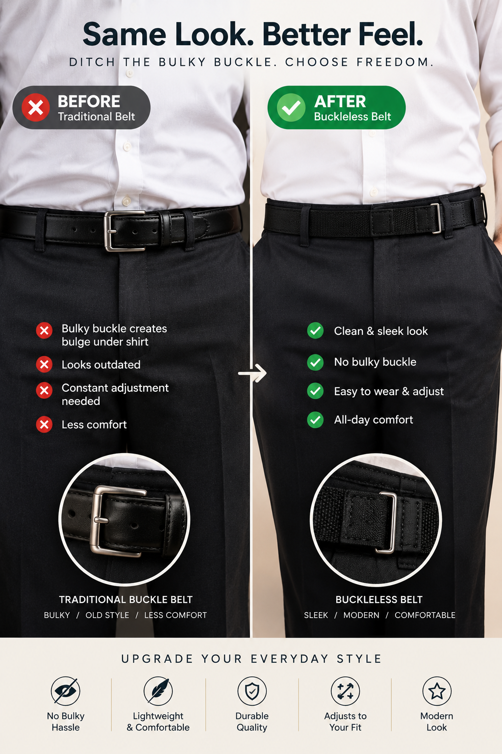 Portable Stylish Metal Hook Buckleless Belt buy 1 get 1 free