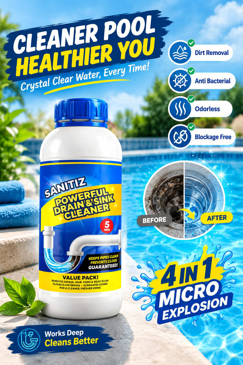 Powerful Sink & Drain Cleaner - Buy 1 Get 3 Free.